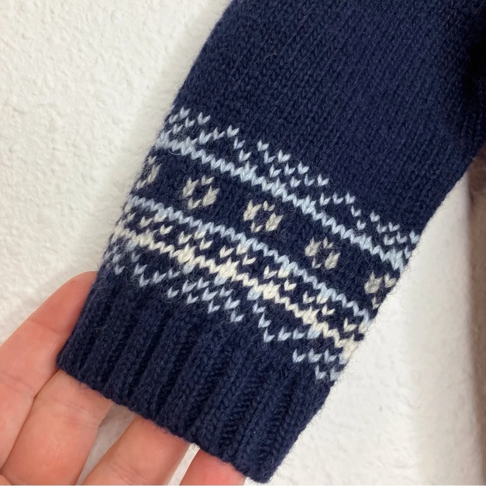 NWT Janie and Jack holiday sweater wool blend navy blue w/ wolf 6-12 months‎